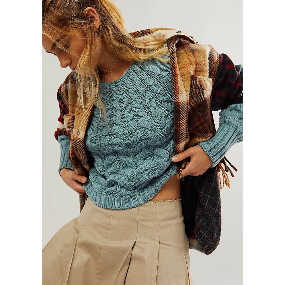 NWT FREE PEOPLE Sandre Pullover / Ancient Turquoise SZ: L - Picture 8 of 9